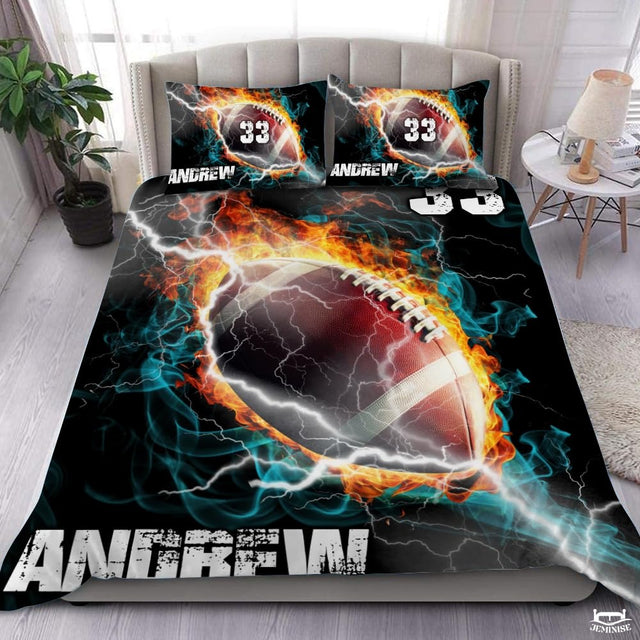 Custom Football Engulfed in Flames and Lightning Comforter