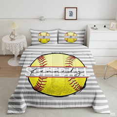 Softball Ball Sports Comforter Set – Bright Teal Yellow Bedding for Women & Girls, Decorative Soft Cozy Bedroom Set Available in Twin, Queen, King Sizes