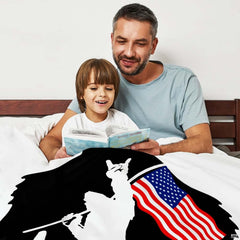 Bigfoot silhouette with rock hand sign, American flag, pine trees, and bold typography, view 2.