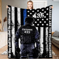 Distressed thin blue line USA tribute artwork featuring a tactical officer silhouette and bold stencil typography.