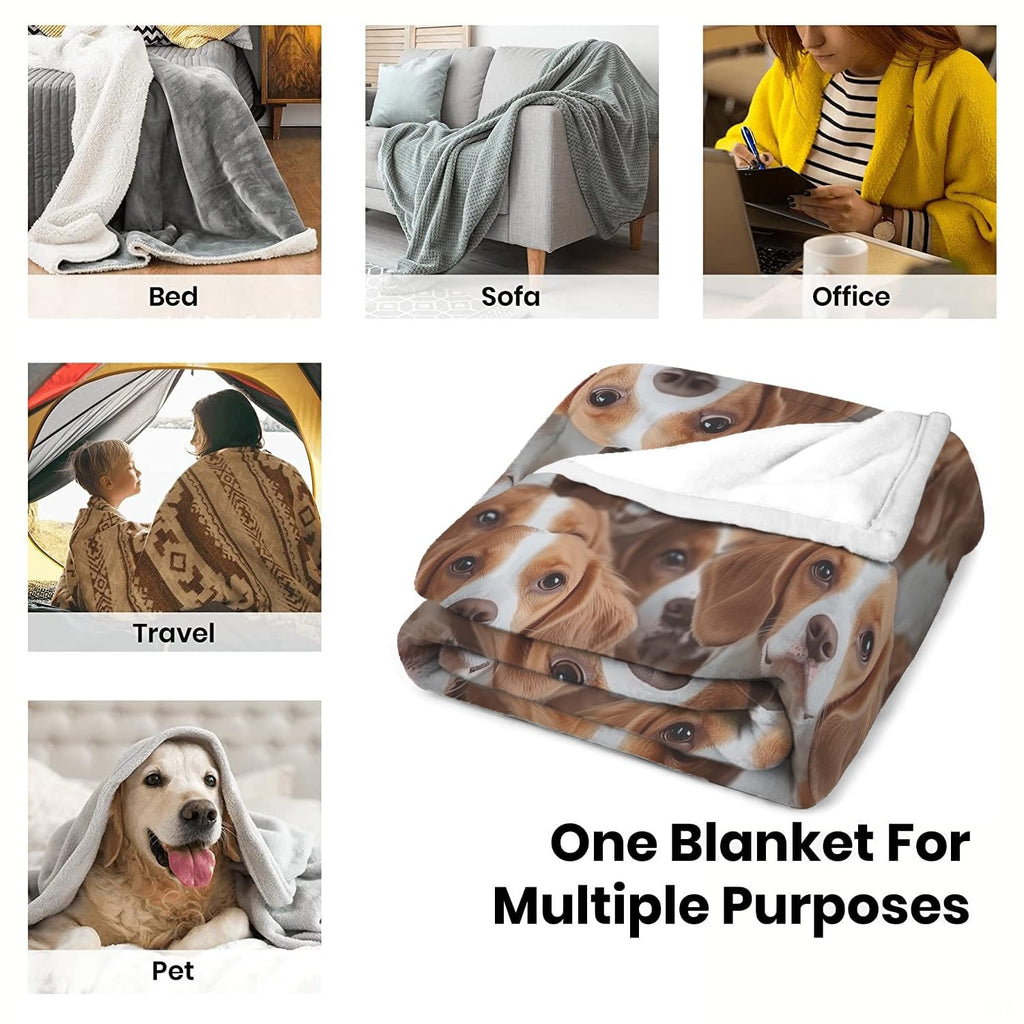 Artistic collage pattern of tri-color Beagle hound dog portraits, view 6.