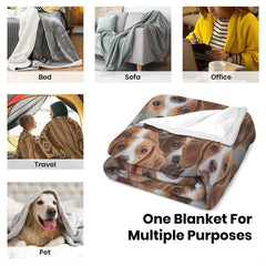 Artistic collage pattern of tri-color Beagle hound dog portraits, view 6.