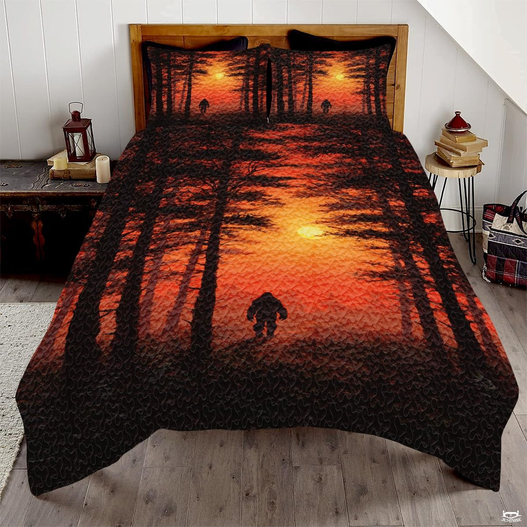Personalized Bigfoot Forest Silhouette Quilt Sets, Machine Washable
