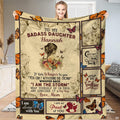 Sentimental daughter throw blanket featuring monarch butterflies, portrait silhouette, and inspirational panels