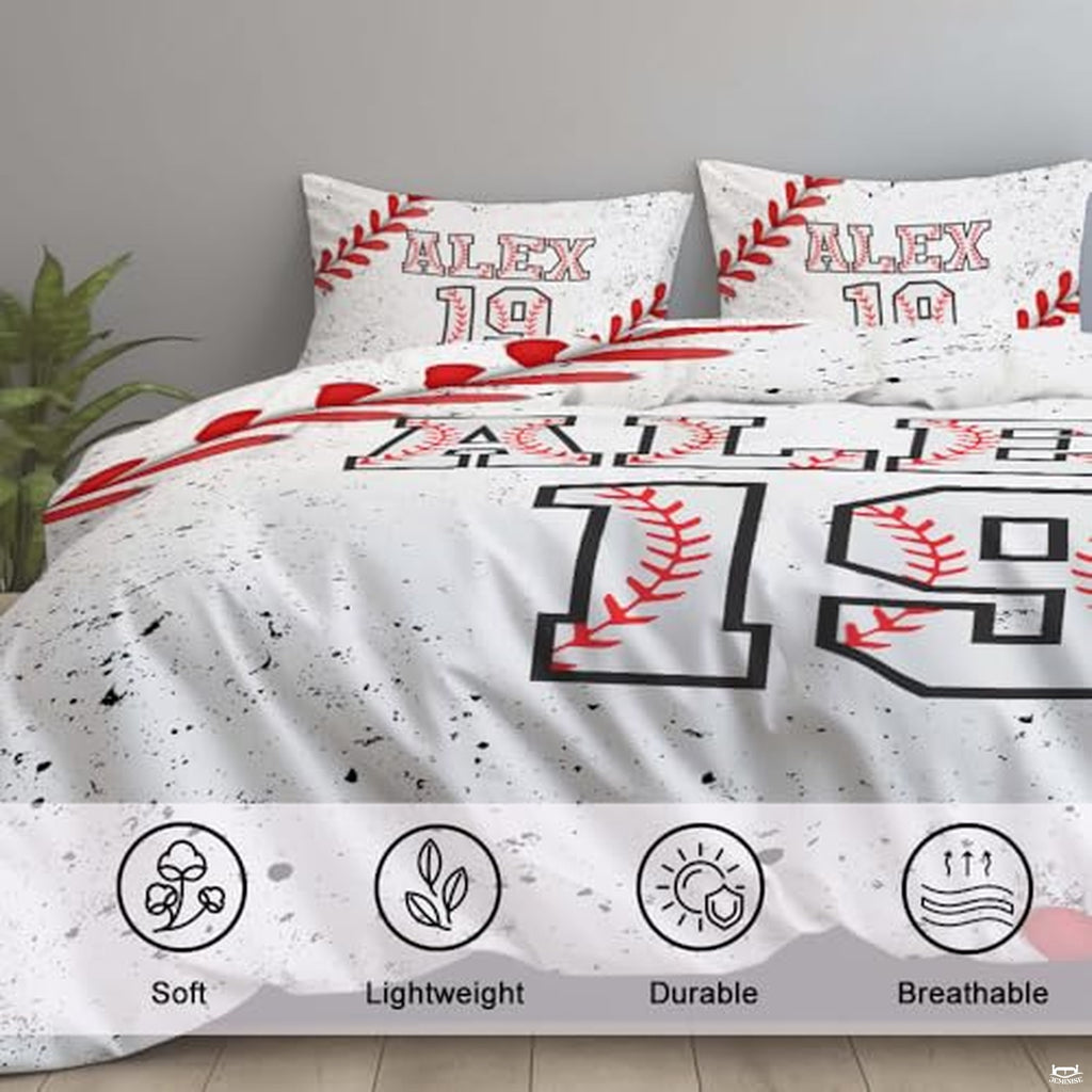 Custom Baseball Bedding Set, Baseball Bedding Twin Full Queen King, Sports Comforter Sets for Boys Ultra-Soft & Light Printed Bedspread