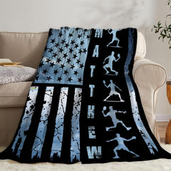 Patriotic pickleball flag throw blanket view 6 highlighting court player graphics and sports room decor