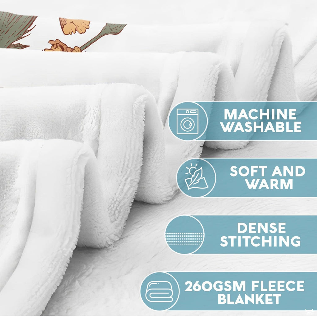 Close detail of the folded print highlighting clear texture definition and feature icons.
