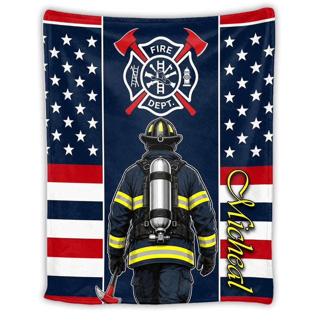 Close-up perspective of firefighter air tank cylinder and reflective turnout gear on Blanket.