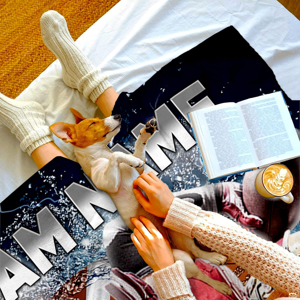 Quarterback passing throw blanket view 7 highlighting athletic passer, split fire and ice waves, and sports graphics