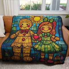 Stained glass gingerbread couple throw blanket view 4 highlighting glass mosaic tiles and colorful room decor
