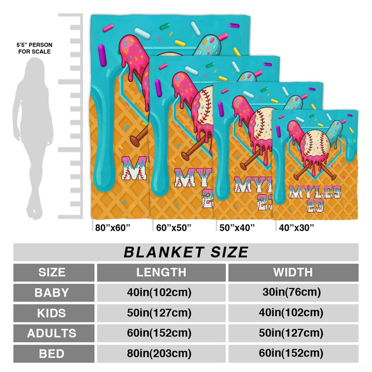 Alternative perspective of ice cream cone baseball graphic blanket