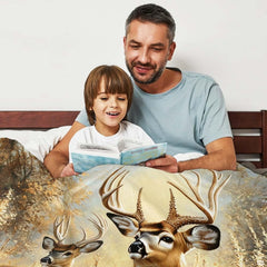 Close-up of majestic whitetail buck face and multirack antlers on wildlife throw blanket