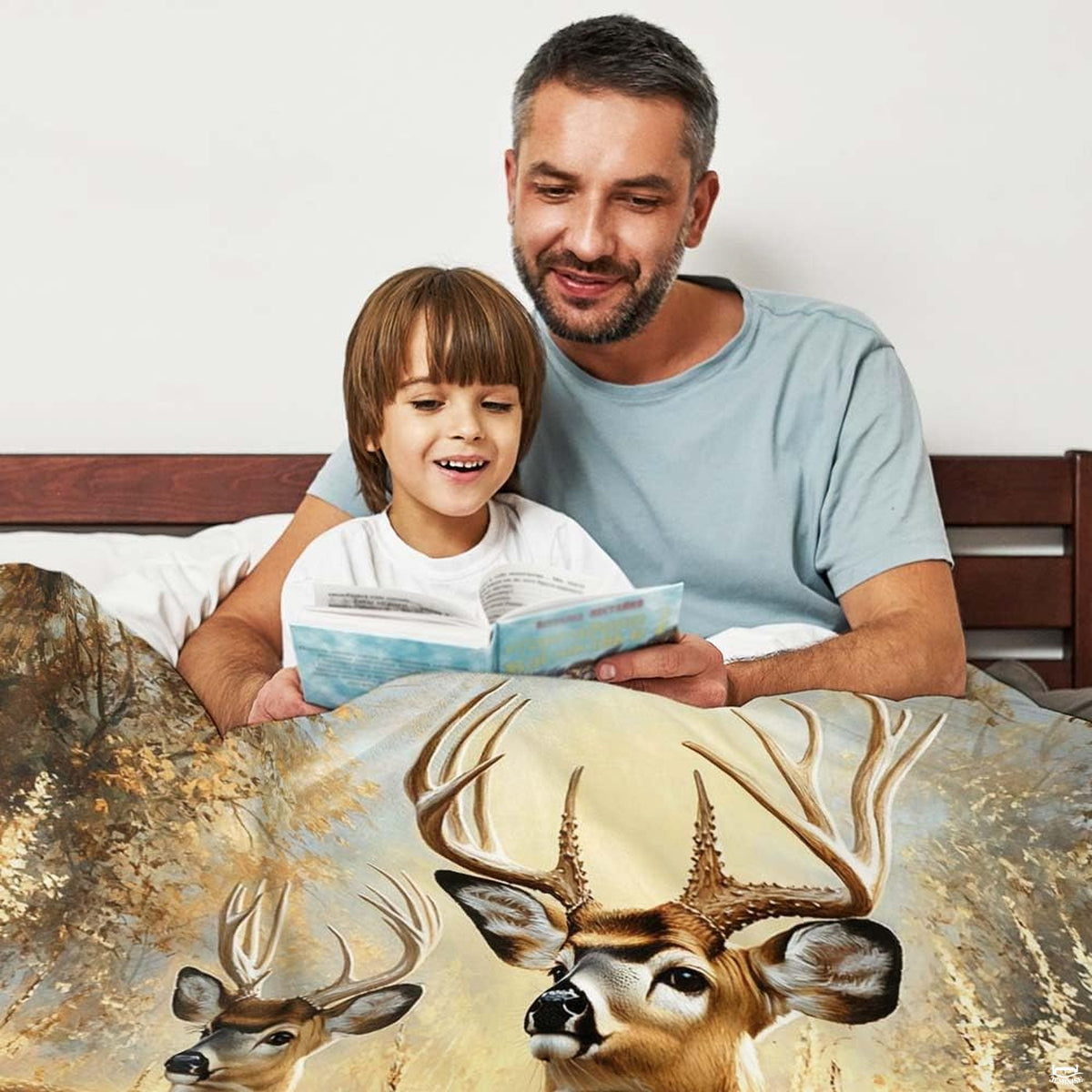Close-up of majestic whitetail buck face and multirack antlers on wildlife throw blanket