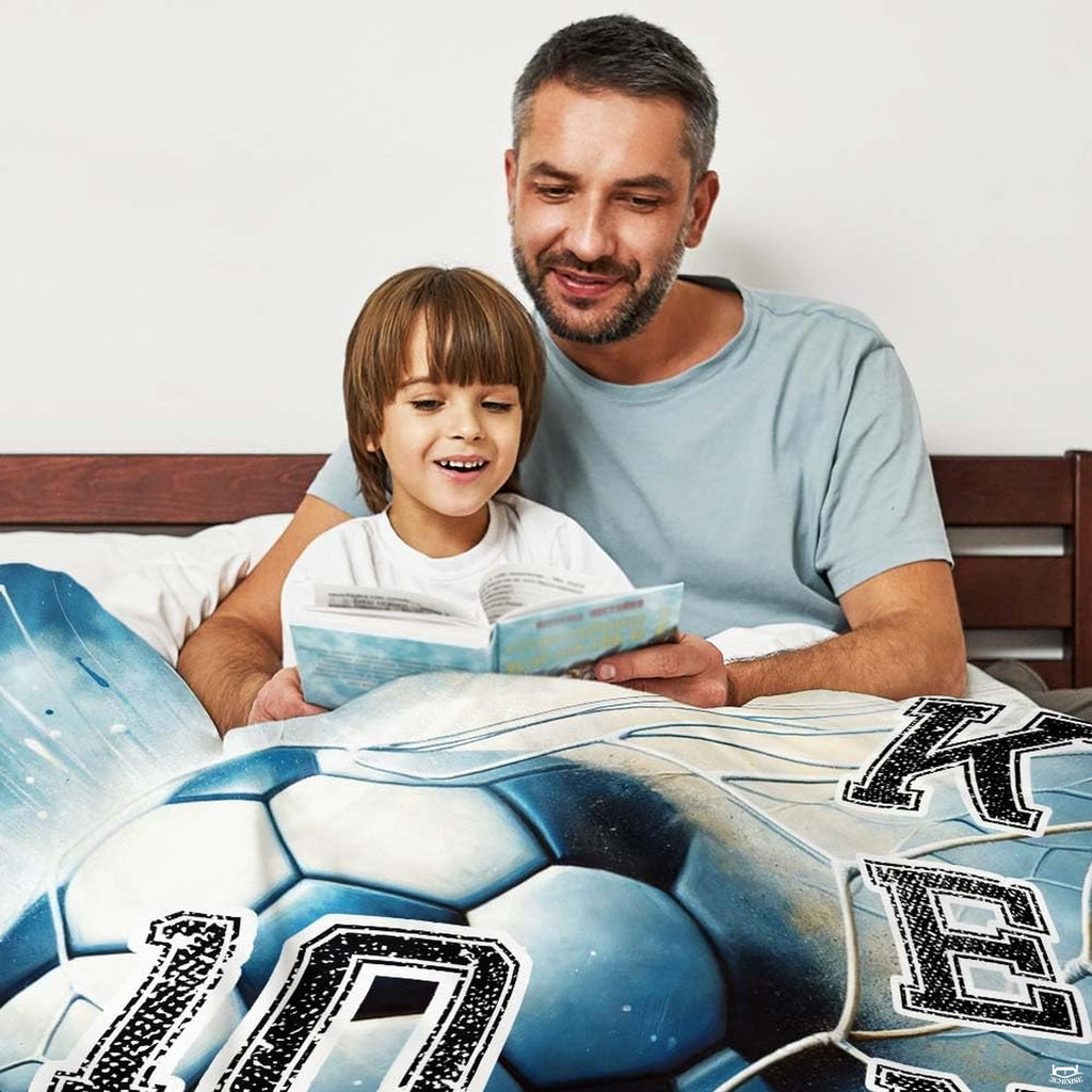 Distressed varsity lettering and energetic soccer ball goal illustration for boys sports decor.