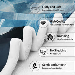 Detailed perspective of the crystalline frost dragon wings and icy blizzard mist printed on a throw blanket