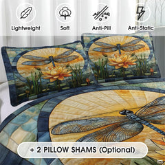 Dragonfly Patchwork Pattern Quilt Set, Animal Style, Dragonfly Quilt Set Bedspread, Custom Patchwork Pattern Quilt Bedset, Cotton Bedding for Bedroom Girl Room