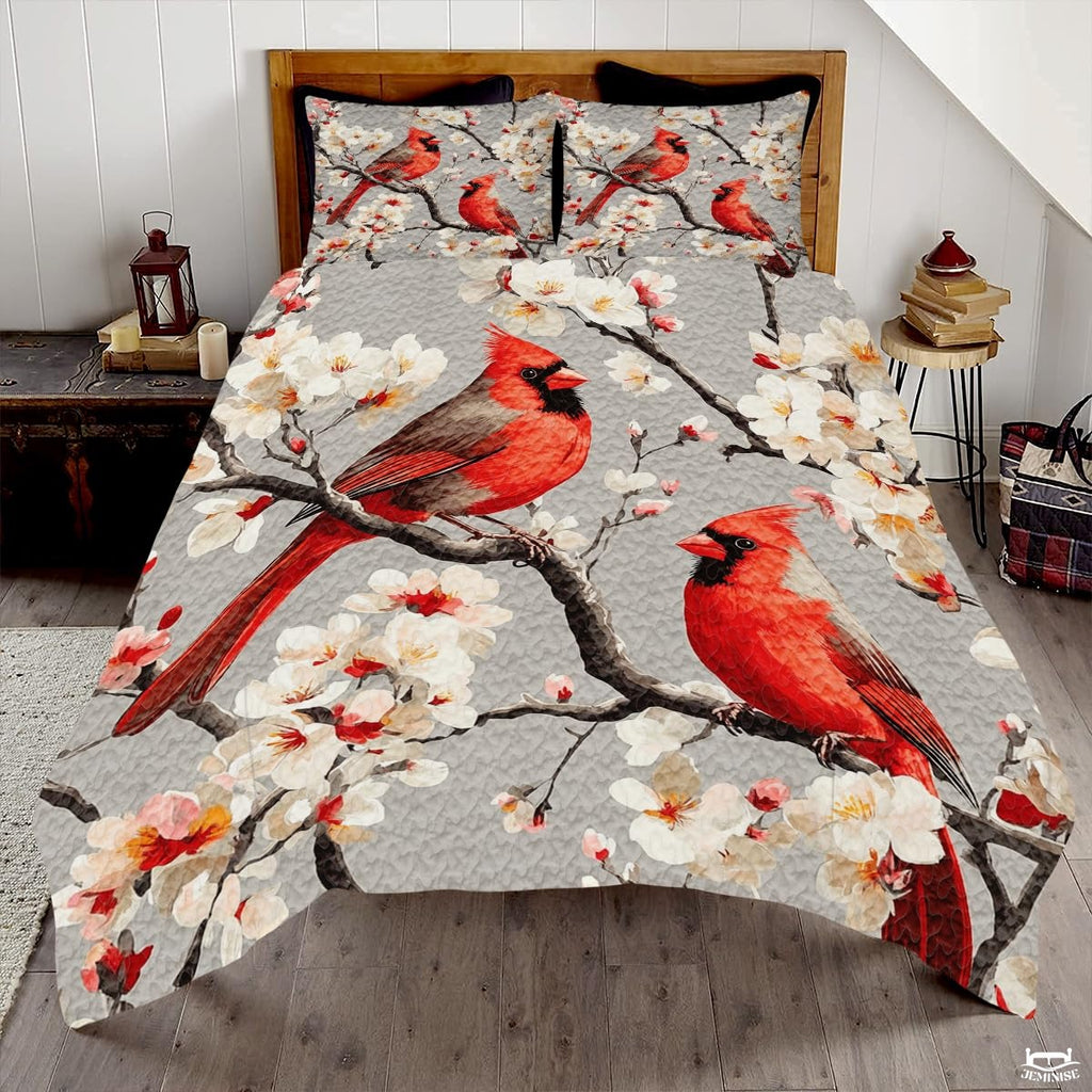 Custom Cardinals on Flowering Branches Quilt with Name