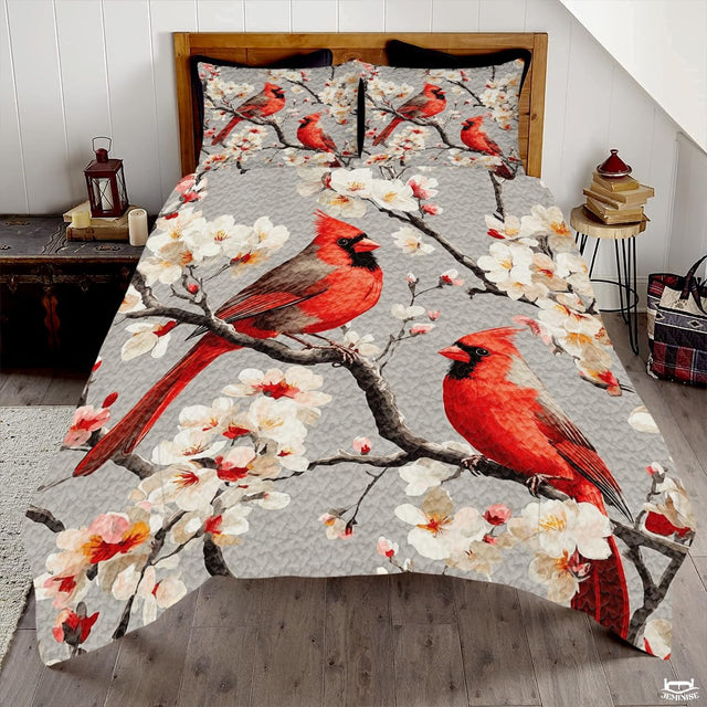 Custom Cardinals on Flowering Branches Quilt with Name