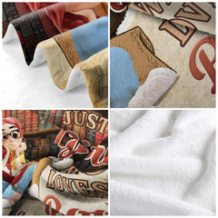 Detailed graphic view of character avatar variations on custom book lover throw blanket.