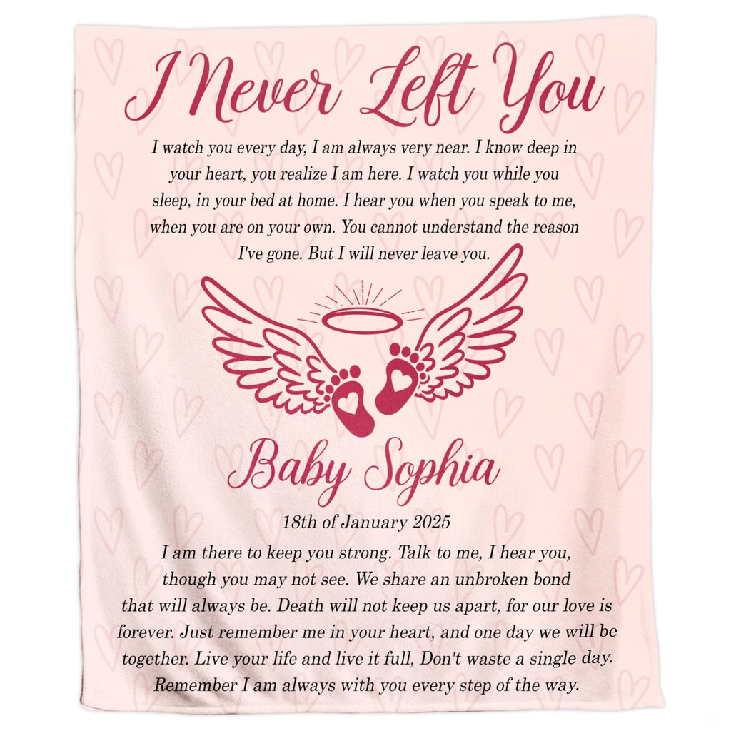Memorial angel wings and footprints illustration blanket flat unfolded view