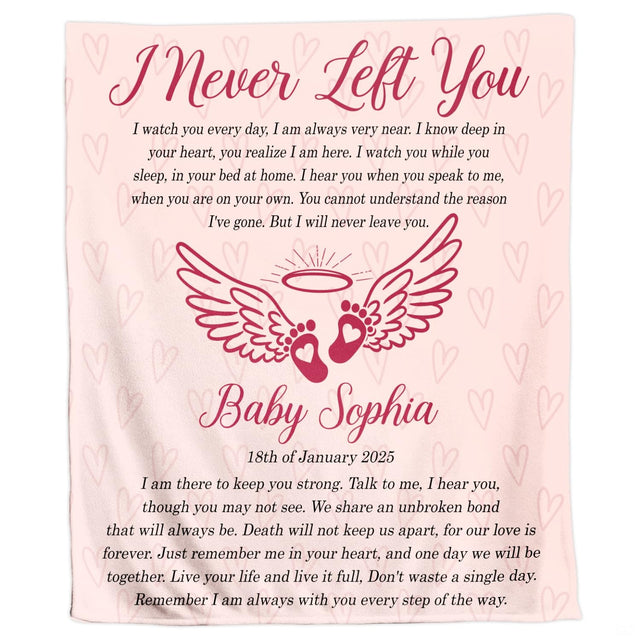 Memorial angel wings and footprints illustration blanket flat unfolded view