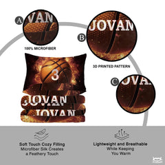Personalized Basketball Burning Flames Comforter with Name and Number