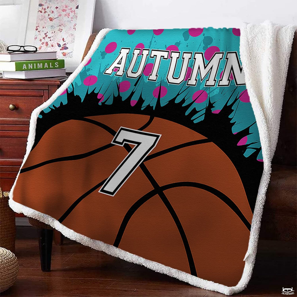 Personalized Basketball Splattered Background Blanket with Name and Number