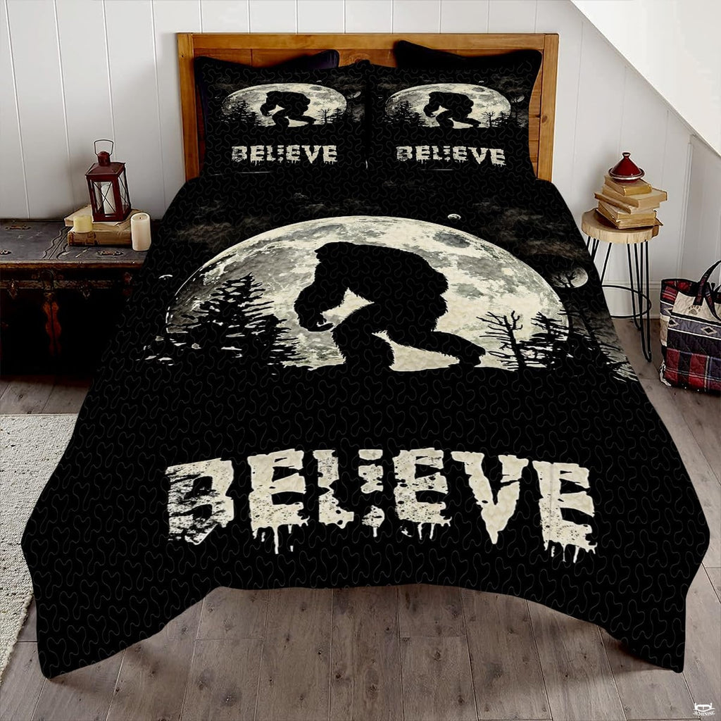 Mythical bedding set featuring a legendary forest creature silhouetted against a giant glowing full moon