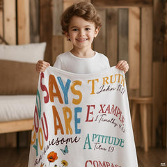 Open book with blooming wildflowers and butterflies beside Christian scripture acrostic, view 6.