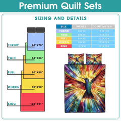Sizing chart with small hummingbird rainbow ray bedding artwork