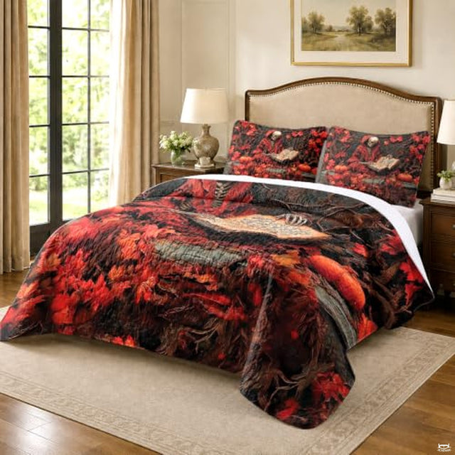 Gothic autumn skeleton reading spellbook bedding with pumpkins - view 2