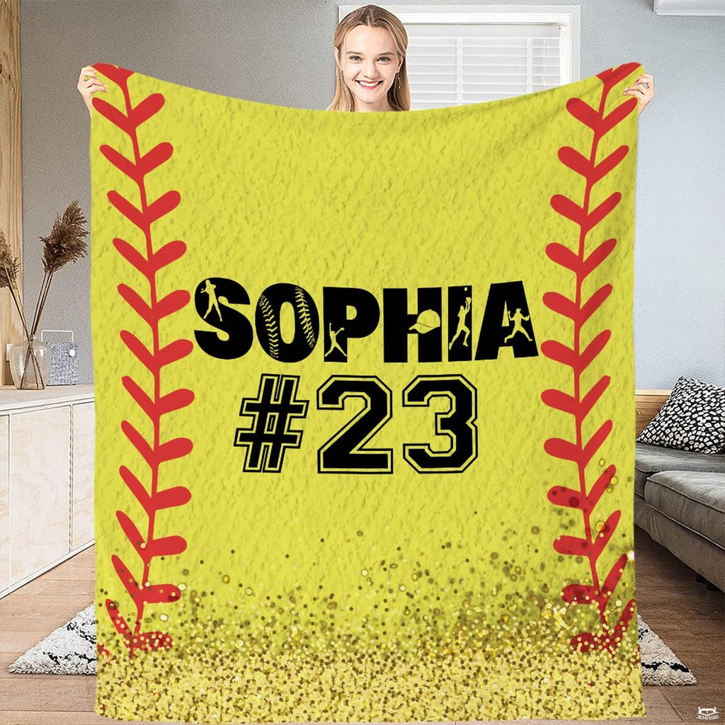 Close up of varsity jersey numbers and sports action silhouettes over an energetic optic yellow bedding set double backdrop.