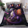 Purple floral dragon bedding in a bright bedroom