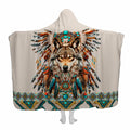 Timber bed set featuring majestic wolf portrait and dreamcatcher artwork on thematic accent beige ground
