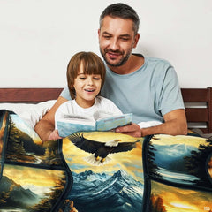 Bald eagle mountain landscape throw blanket view 3 highlighting alpine peaks, waterfalls, and pine trees