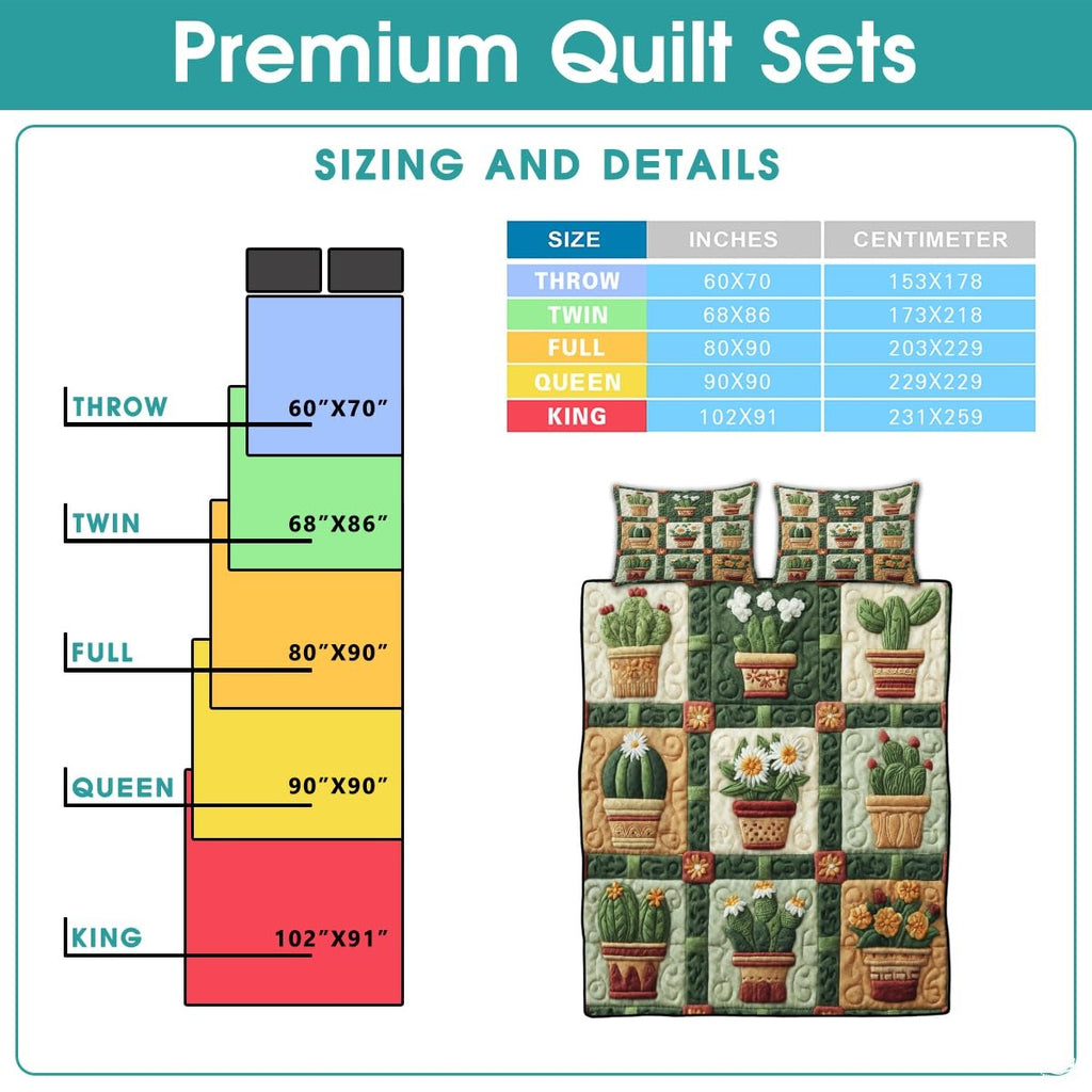 Desert Cactus Printed Quilt Set, Vibrant Cactus & Flower Quilt Bedspread Set – Colorful Bedding for Bedroom, Cozy Throw Quilt for Spring Summer Décor (Style #12)
