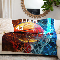 Stylized fire ice basketball shoes visual aesthetic reflected in dynamic bedroom decor artwork.