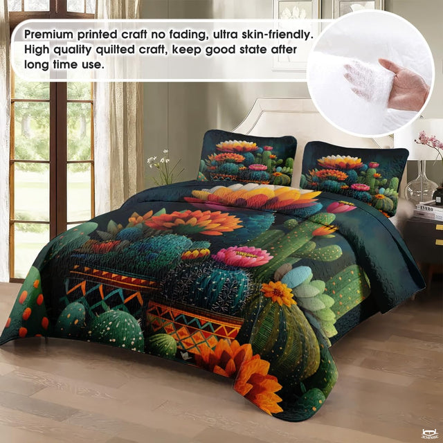 Personalized Vibrant Cactus and Desert Flowers Quilt Set
