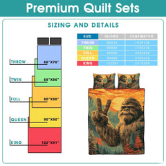 Personalized Bigfoot Peace Sign Sunset Quilt Sets, Machine Washable