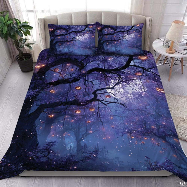 Enchanted purple forest pumpkin lantern bedding - view 1