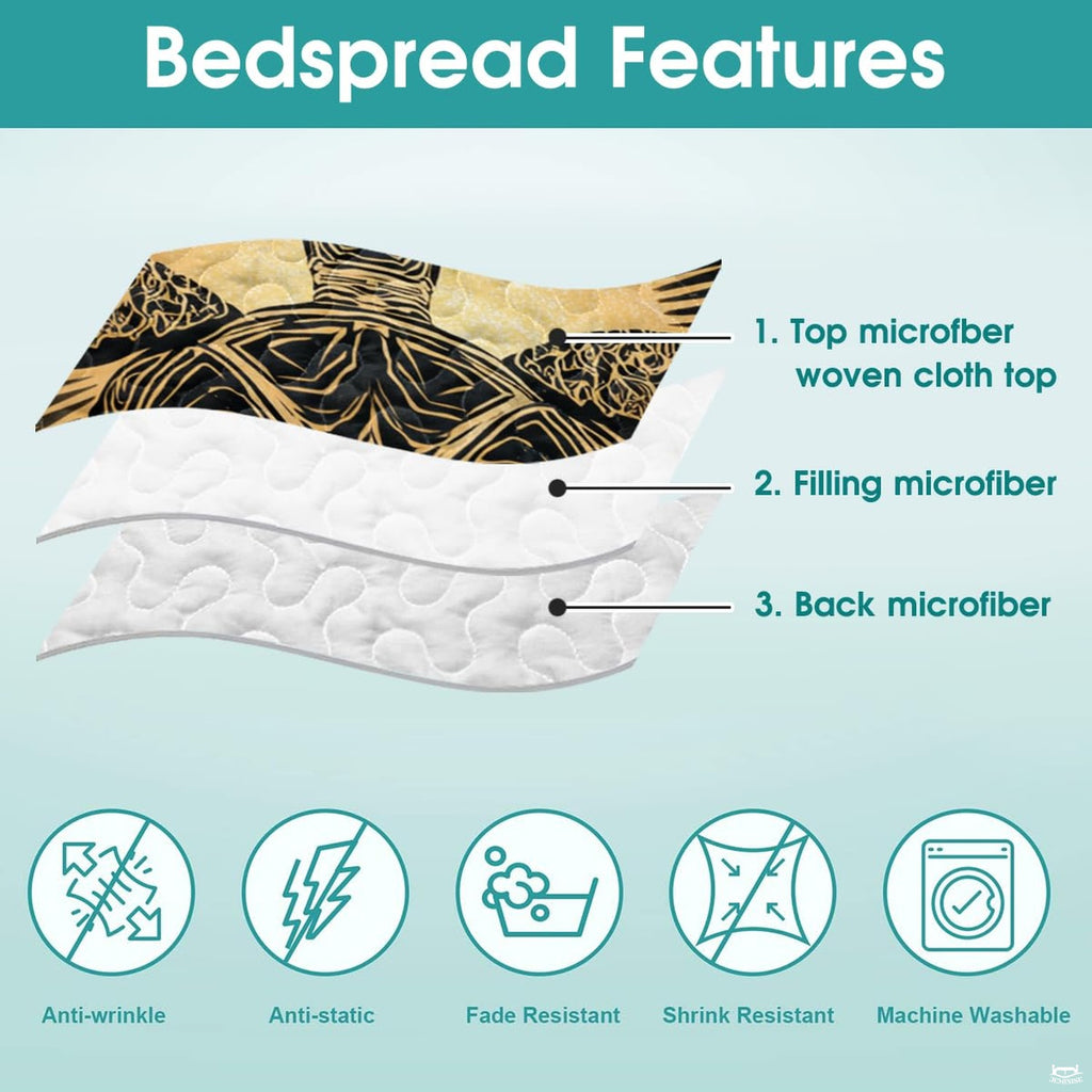 Side profile of tribal sea turtle bedding complementing coastal decor and thematic accent wooden room accents.