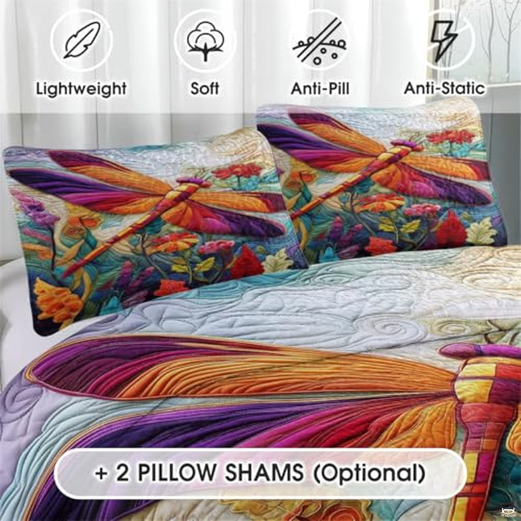 Personalized Dragonfly Patchwork Pattern Quilt Set, Animal Style, Dragonfly Quilt Set Bedspread, Custom Nature Autumn Quilt Bedset, Cotton Bedding for Bedroom Girl Room (Dragonfly Garden)