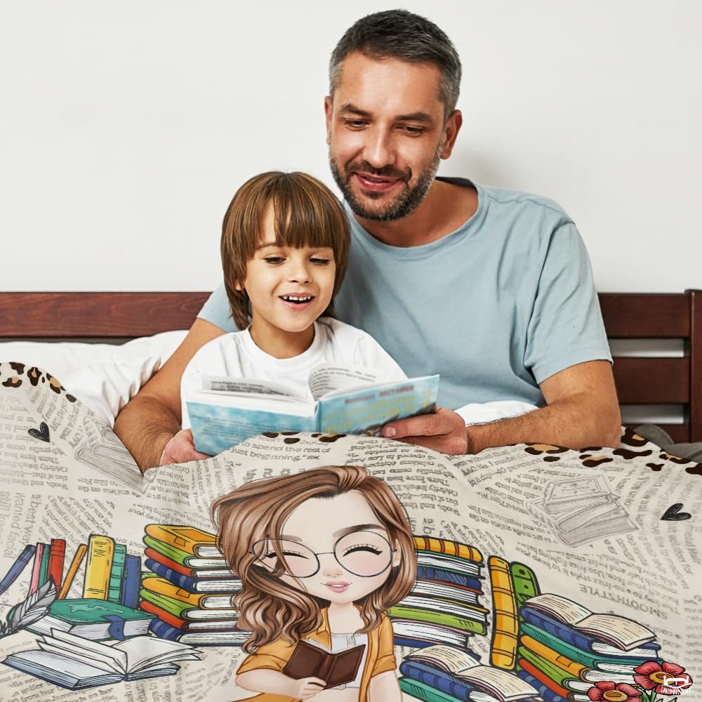 Personalized Girl Glasses Reading on Newspaper Pattern Throw Blanket