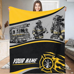 Close-up perspective of aerial ladder truck and responder line art sketches on Blanket.