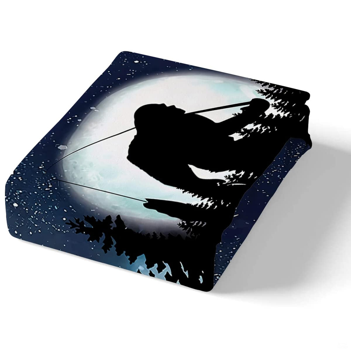 Teal and navy wilderness print on fishing themed bedding sets with starry sky.