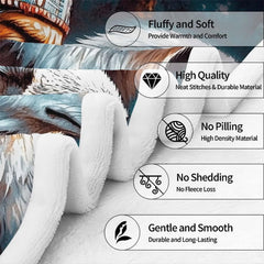 Native warrior eagle wolf throw blanket view 7 highlighting tribal diamonds, headdress, and wildlife