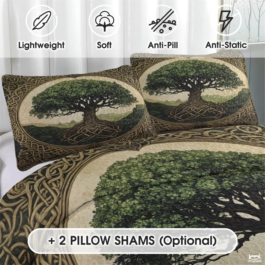 Tree of Life with Celtic Knot Roots Quilt Set And Celtic Knot Borders