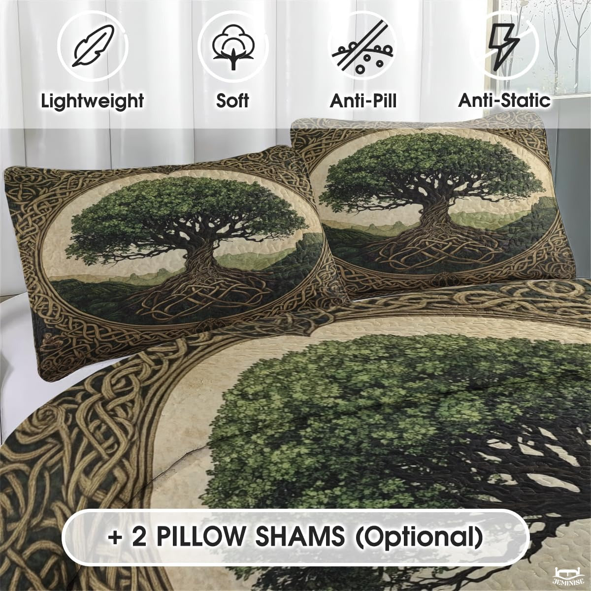 Tree of Life with Celtic Knot Roots Quilt Set And Celtic Knot Borders