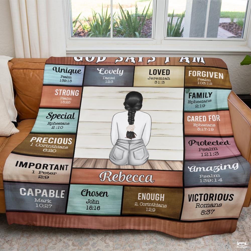 Personalized Christian Woman Affirmation Bible Verse Throw Blanket