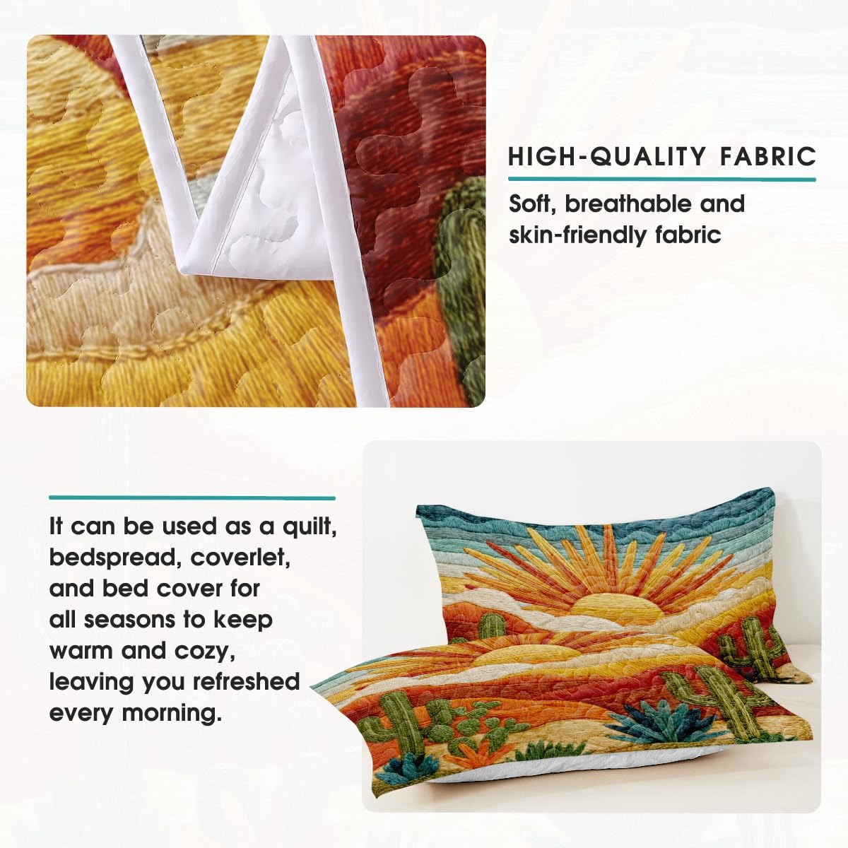 Personalized Desert Cactus Sunset Quilt Set, Machine Washable
